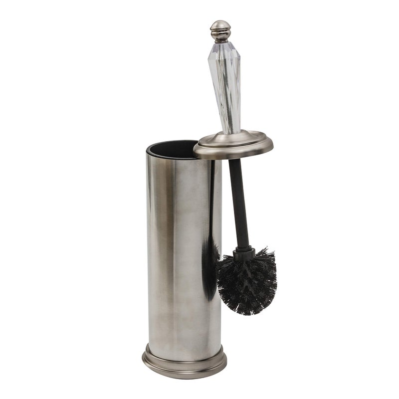 Splash Home Tammy Stainless Steel Toilet Brush with Holder, Bowl Scrubber with Durable Cleaning Bristles, Hidden Brush with Splash Protective Disc Design - Satin - Image 2